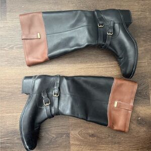 Black and Brown Boots with Buckle Detail